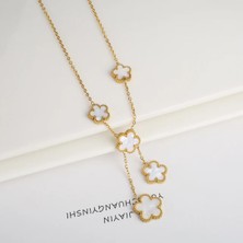 Kuşkaya Ticaret Yonca Kolye Gold Beyaz 5 Li | 14 Şubat Sevgililer Günü Hediyesi | Kadın