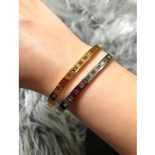 Kuşkaya Ticaret Roma Rakamlı Cartier Ince Bileklik Taşlı | Gold | 316l Çelik - Kararmaz | Hediye Kadın