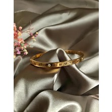 Kuşkaya Ticaret Roma Rakamlı Cartier Ince Bileklik Taşlı | Gold | 316l Çelik - Kararmaz | Hediye Kadın