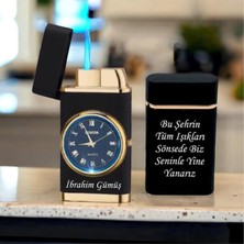 Isme Özel Turbo Jet Işıklı Saatli Çakmak Çift Yön Baskı