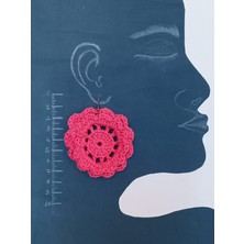Crochet Örme Pembe Çiçek Küpe