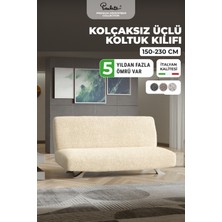 Paulato Lastikli Esnek ve Yıkanabilir Kolçaksız 3 Kişilik Koltuk Örtüsü Kanepe Kılıfı - Vanilya