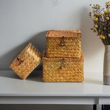 Bahçem Çok Amaçlı Kapaklı Bambu Hasır Sepet 4'lü Set
