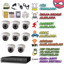 BYXMD136BSET8 8 Kameralı 5MP Dome AI Destekli İç Mekan Güvenlik Seti, 36 IR LED
