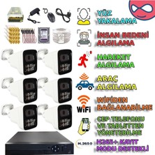XM Pro 6 Kameralı Gece Renkli Gösteren Yüksek Kaliteli Metal Kasa Insan Araç Yüz Algılayan   Güvenlik Kamera Seti