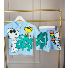 Monsterçocuk Erkek Çocuk Şort Tshirt 2li Snopy Yazlık Takım