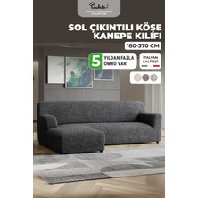 Paulato Lastikli Esnek ve Yıkanabilir Sol Çıkıntılı Koltuk Örtüsü Çekyat Kanepe Kılıfı - Gri