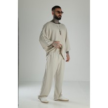 Cocopelli Erkek Oversize Bej Keten Alt Üst Takım COC1470