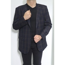 Moda Fistan Store Erkek Ekose Kareli Klasik Kesim Rahat Kalıp Çift Düğmeli 4 Drop Blazer Ceket
