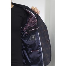Moda Fistan Store Erkek Ekose Kareli Klasik Kesim Rahat Kalıp Çift Düğmeli 4 Drop Blazer Ceket