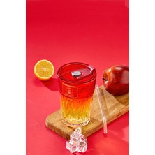 Premium Cam Bardak – Şerit Detaylı, Pipetli, Sızdırmaz Kapaklı / Kırmızı Kapaklı - Tekli