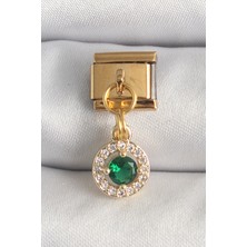 316L Çelik Gold Renk Sallantı Yeşil Zirkon Taşlı Nomination Charm
