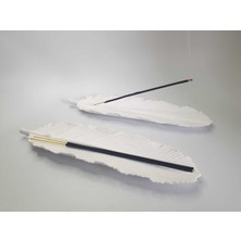 2'li Beyaz Taş Tozu Tütsülük Seti – Dekoratif Tüy Şeklinde El Yapımı Modern Tütsülük Takımı