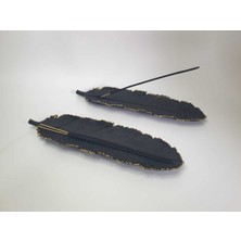 2'li Siyah Gold Taş Tozu Tütsülük Seti – Dekoratif Tüy Şeklinde El Yapımı Modern Tütsülük Takımı