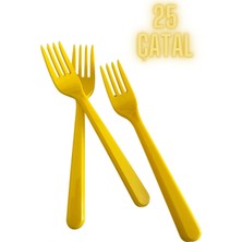 Plastik Sarı Çatal 25 Adet Kullan At Parti Çatalı