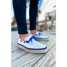 Derije C-Erkek Örgü Kumaş Beyaz/sax Mavi Espadril Ayakkabı CH311