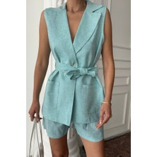 Nidam Butik Keten Yelek - Şort Takım - Mint