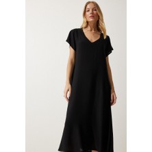 Aisha Elbise Kadın Kısa Kollu V Yaka Salaş Maxi Boy Elbise