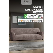 Paulato Lastikli Esnek ve Yıkanabilir 4 Kişilik Koltuk Örtüsü Çekyat Kanepe Kılıfı - Kakao