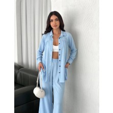 Ag Shoppings Yakalı Düğmeli Uzun Kollu Gömlek Pantolon Ikili Takım - Bebek Mavisi