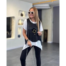 Alinn Butikk Kadın Kısa Kollu Bisiklet Yaka Yelek Bluz Asimetrik Kesim Ikili Takım