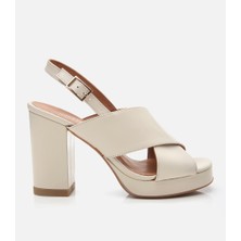 Hotiç Kadın Deri Ekru Topuklu Sandalet