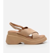 Kadın Deri Bej Topuklu Sandalet