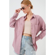 Alinn Butikk 20126 Oversize Keten Gömlek - Gül Kurusu