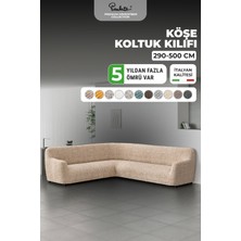 Paulato Lastikli Esnek ve Yıkanabilir L Köşe Koltuk Örtüsü Çekyat Kanepe Kılıfı - Bej