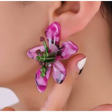 Renkli Kadın Çiçekli Boncuk Detaylı El Yapımı Kadın Küpe