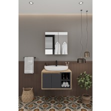 Lale 70 cm %100 Mdf Lavabolu Banyo  Dolabı + Aynalı Dolap
