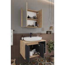 Lale 70 cm %100 Mdf Lavabolu Banyo  Dolabı + Aynalı Dolap