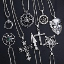 Güneş 60 cm Maske Kolye Mızrak Ucu Çapraz Kolye Moda Charm Güneş Pusula Iskelet Pentagram Kazak Zincir Takı Erkekler Kadınlar Için Hediyeler (Yurt Dışından)