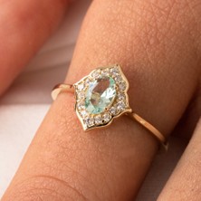 Fasek Gold Gümüş Yüzük -  Vintage Su Yeşili Taşlı Gümüş Evlilik Teklifi Hediye 925 Ayar Gümüş Yüzük