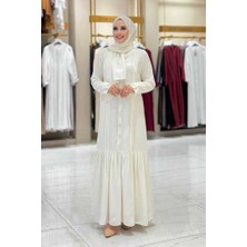 Bym Fashion Pilise Detay Elbise ŞAL HEDİYE   6039 Ekru