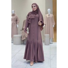 Bym Fashion Pilise Detay Elbise ŞAL HEDİYE   6039 Gül Kurusu