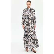 Leke Desenli Empirime Elbise  Ekru