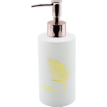 Cam  Yuvarlak - Beyaz Şişe--Gold Yaprak Desen Sıvı Sabunluk 350ML Bronz Plastik  - 1OL8584-7018