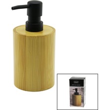 Yuvarlak  Ahşap Bambu Sıvı Sabunluk  Siyah Plastik Pompa   Çap: 8cm - Y: 11CM (4 - 1OL6508-4429