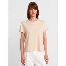 31757 Bisiklet Yaka Dikiş Detaylı T-Shirt-Taş