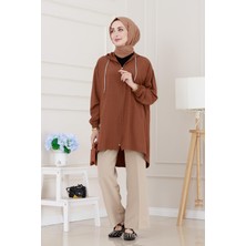 Kapüşonlu Fermuarlı Zeze Kap-Kahverengi