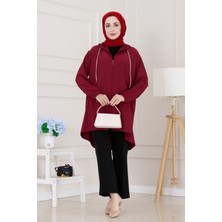 Kapüşonlu Fermuarlı Zeze Kap-Bordo