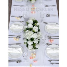 Neşeli Çiçekler Yapay Çiçek Masa Çiçeği Yemek Masası Düğün Nişan Özel Gün Masa Üstü Dekor Masa Süsü Beyaz 60X20CM