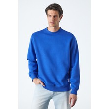 Grimelange Travıs Erkek Yumuşacık Kumaşlı Regular Fit Yuvarlak Yakalı Saks Mavi Sweatshirt