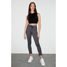 Grimelange Judy Kadın Slim Fit Beli Lastikli Bağlamalı Basic Koyu Gri Tayt