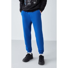 Grimelange Insıde Erkek Regular Fit Yumuşacık Kumaşlı Beli Paçası Lastıkli Saks Mavi Eşofman Altı