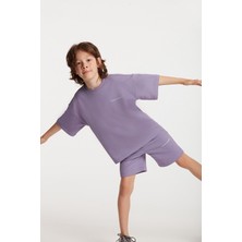 Grimelange Bogota Örme Comfort Fit Eşofman Takımı Nakışlı/işlemeli Mor Yuvarlak Yaka