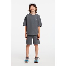 Grimelange Bogota Erkek Çocuk Nakış Işlemeli Bisiklet Yaka Koyu Gri Eşofman Takımı