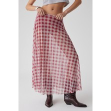 Grimelange JULIANO Kadın Yüksek Bel Çizgili Oversize Kırmızı Etek