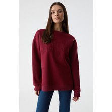 Grimelange RICENNI Kadın Bisiklet Yaka Oversize Bordo Sweatshirt